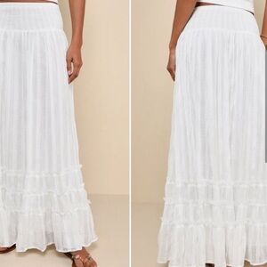 Sunny Baby White Smocked Tiered High-Waisted Midi Skirt Lulus - MEDIUM